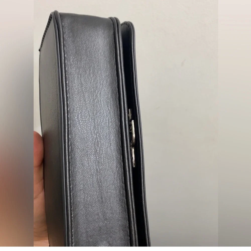 Badgley Mischka Black Vegan Leather Quilted Front Crossbody Bag on Chain Strap.